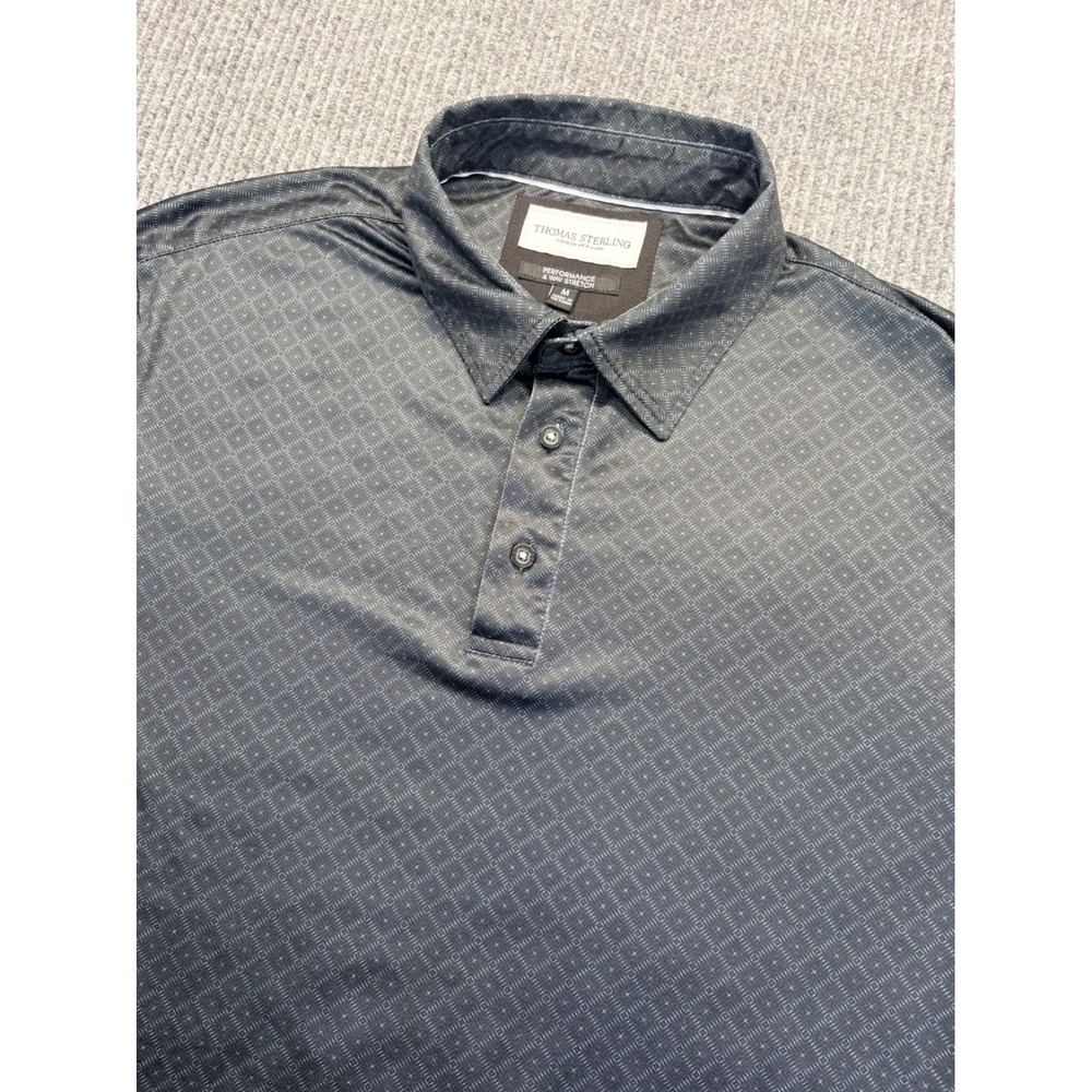 Thomas Sterling Mens Performance 4 Way Stretch Polo Shirt Grey Geometric Print M
